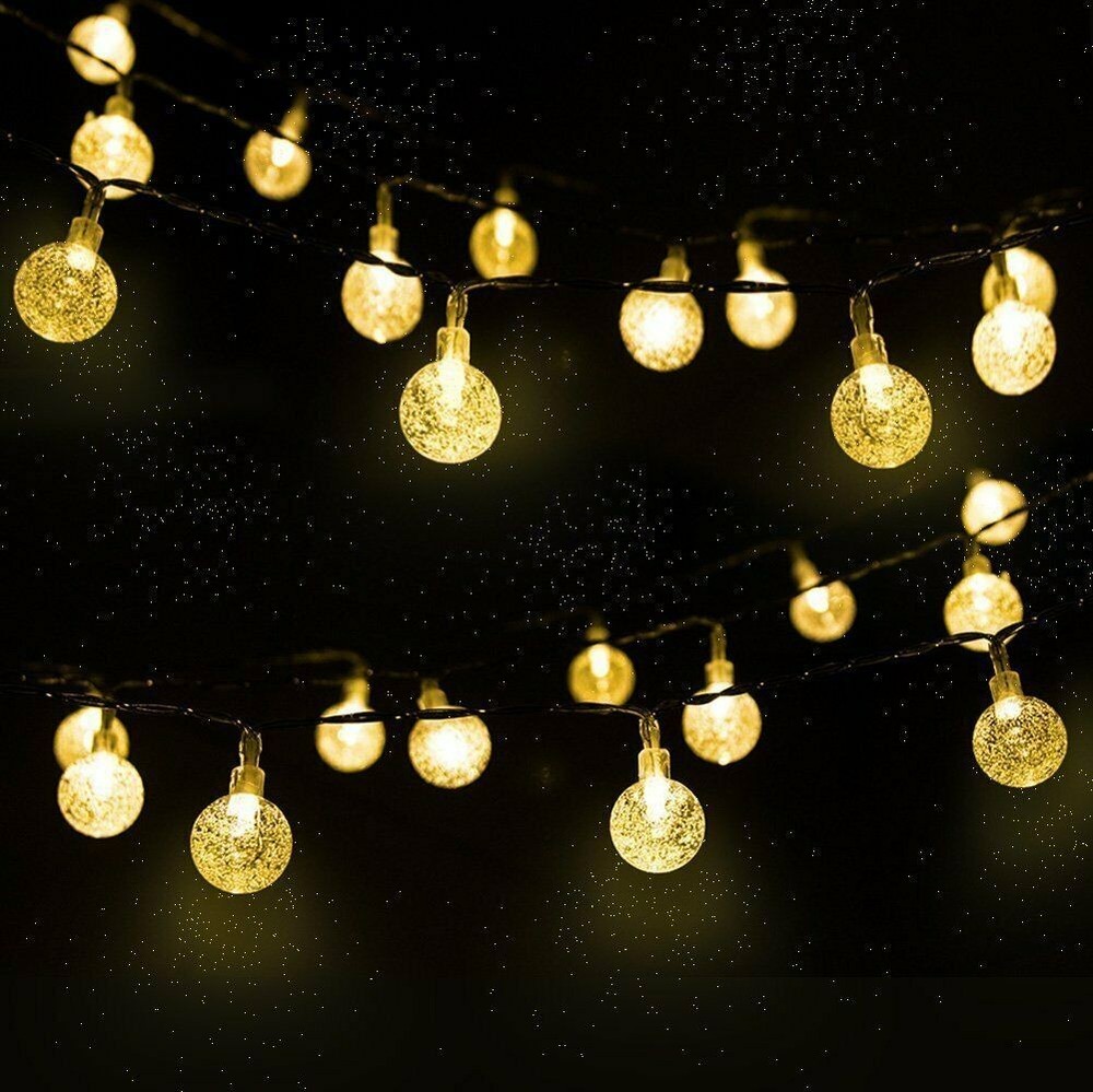2 Pack 66FT 200LED Outdoor Solar Globe String Lights Ball Bubbles 8 Modes Yellow