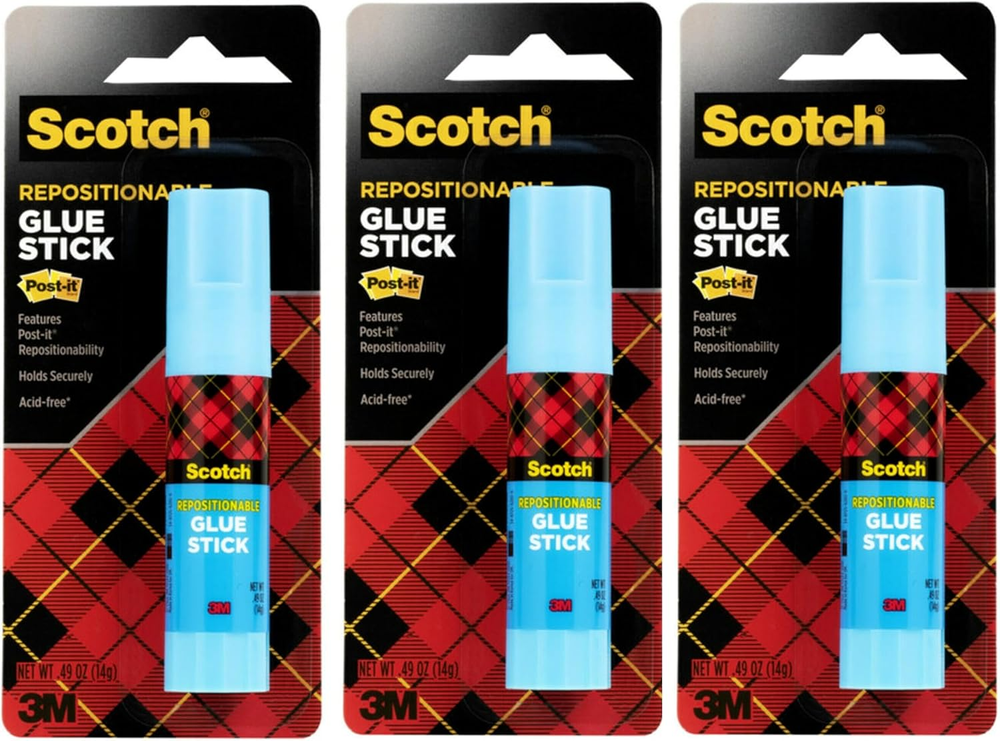 Removable Restickable Glue Stick.49Oz, Repositionable Stick (3-Pack)