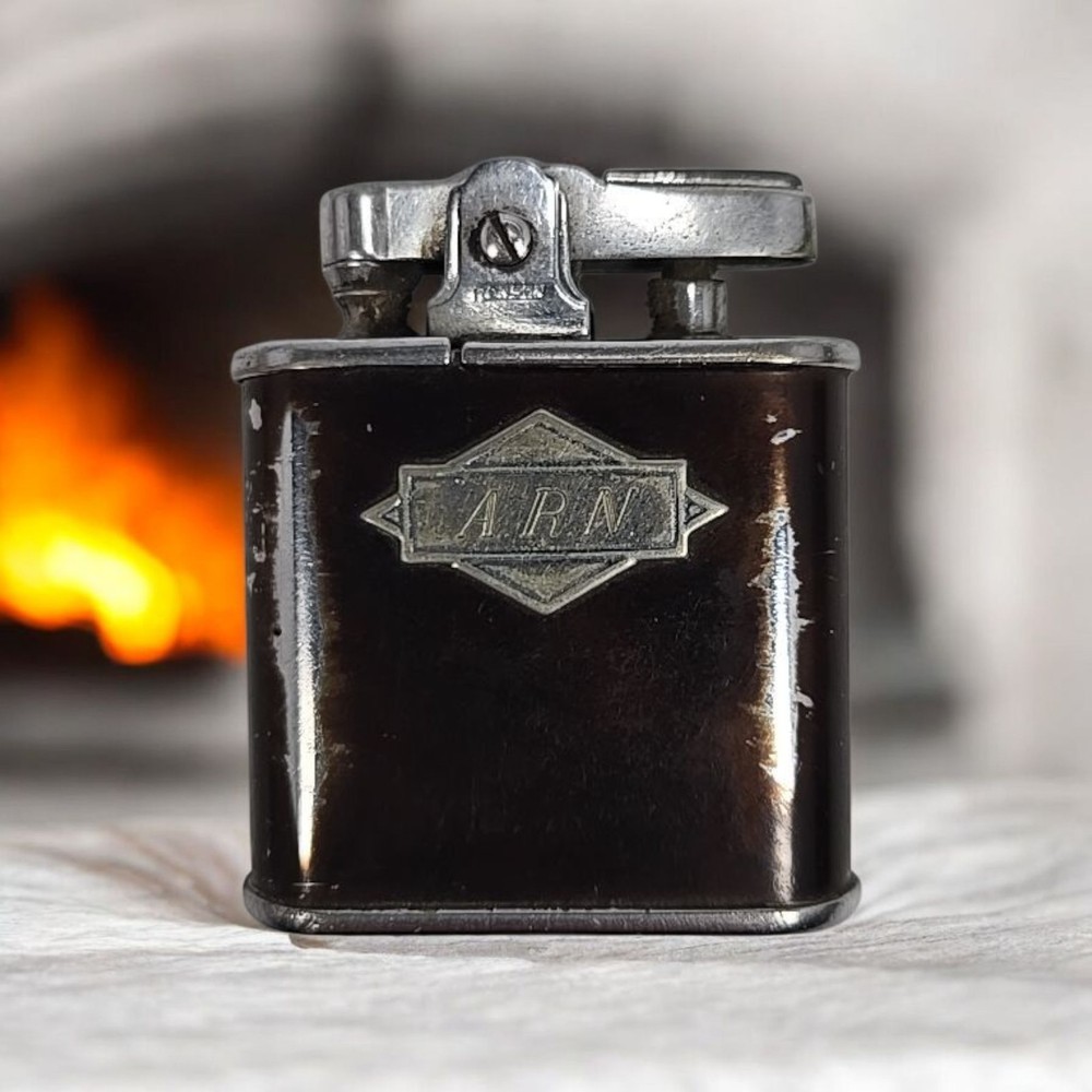 Vintage Ronson "Whirlwind" Lighter Brown And Chrome A.R.N. Monogram
