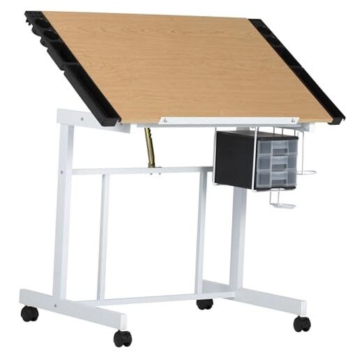 Studio Designs Craft Station, Top Adjustable Drafting Table White/Maple Deluxe