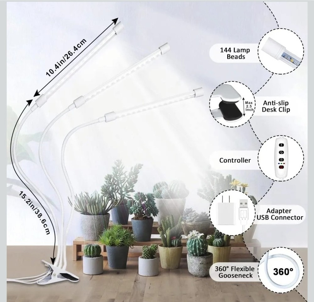 2 BoxesLED Grow Light 144 LEDs 3 Modes Dimmable Timer Gooseneck