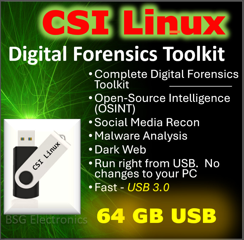 CSI Linux Digital Forensics Social Media Intelligence Recon OSNIT USB3 64GB