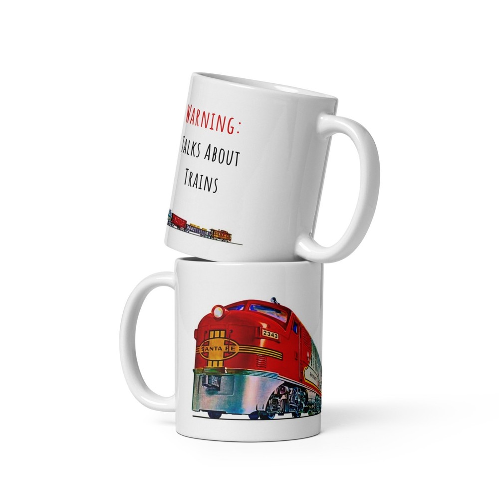 WARNING: Talks About Trains – Santa Fe Vintage Mug | 11oz