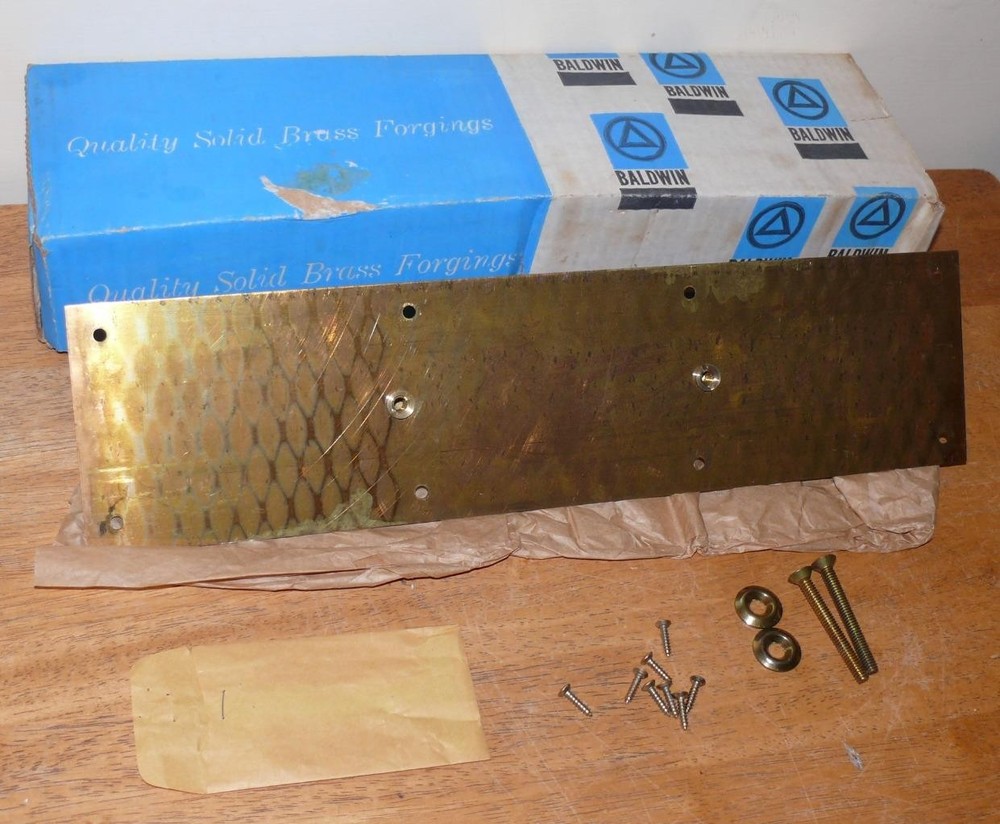 Vintage New open box Baldwin Brass 4" x 16" Solid Brass Pull Plate with hardware