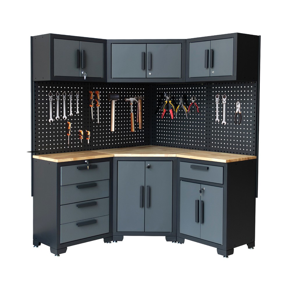 Multifunction Corner Workshop/Garage Cabinet System for Garage Tool Organization