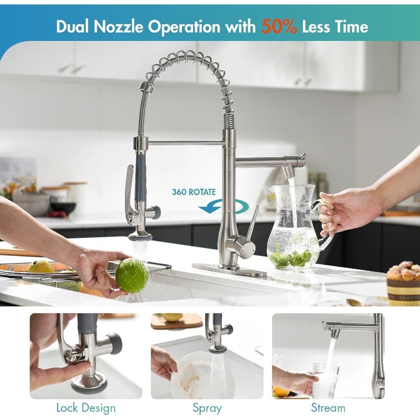 GIMILI Kitchen Faucet with Pull Down Sprayer Single Handle Brushed A