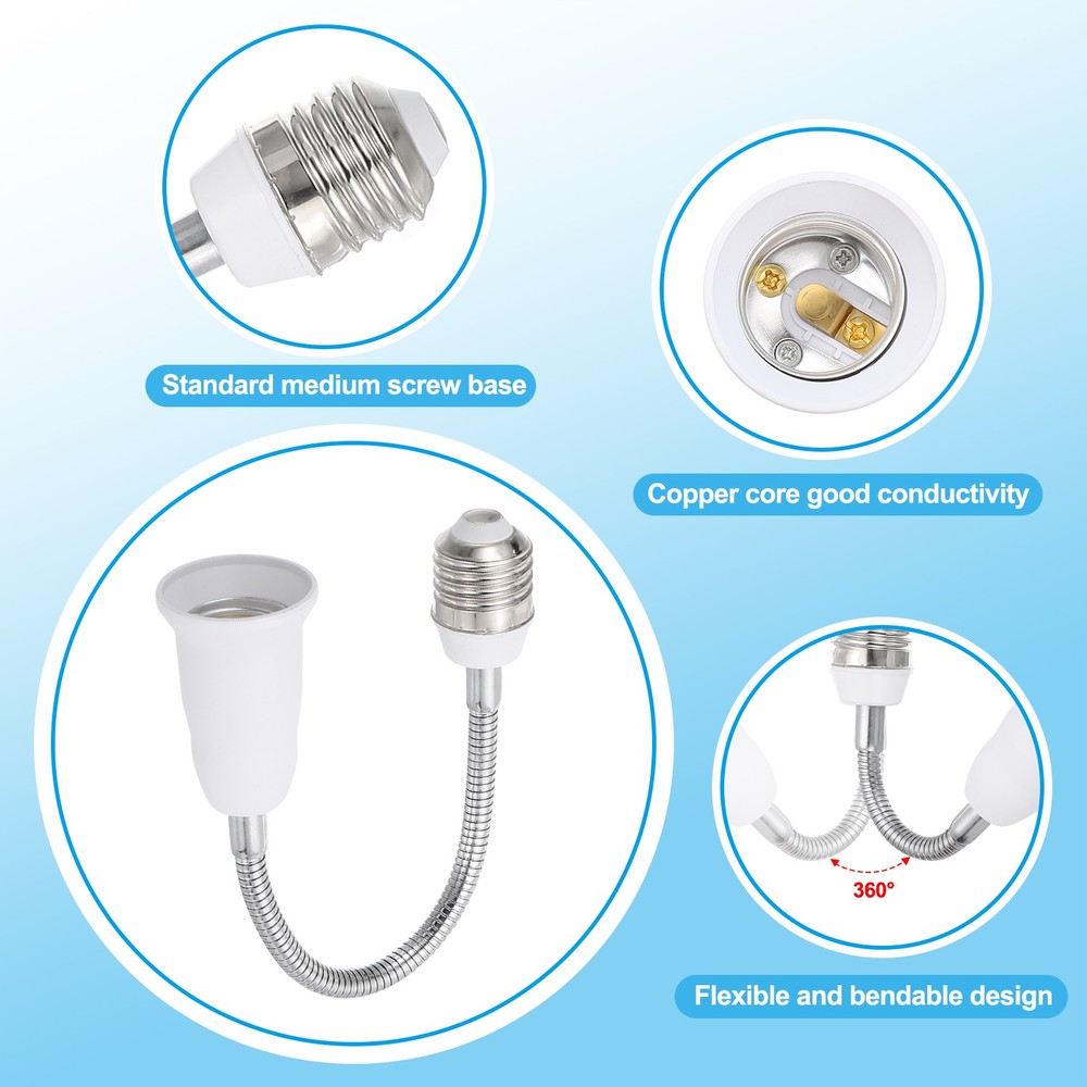 23.6 Inch E26/E27 Light Socket Extender for Medium Screw Base White