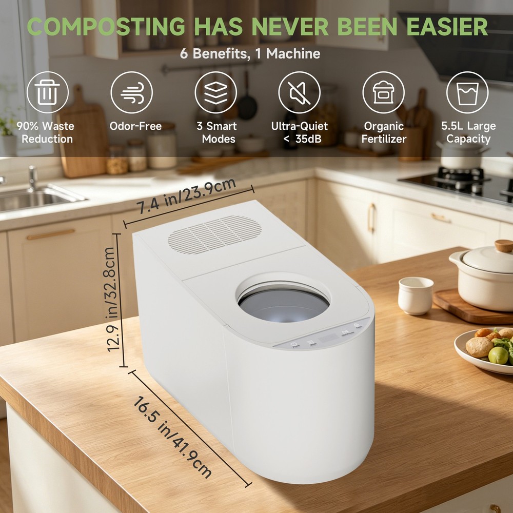 Blusmart 5.5L Electric Kitchen Composter 35dB Quiet Auto-Clean Odor Control