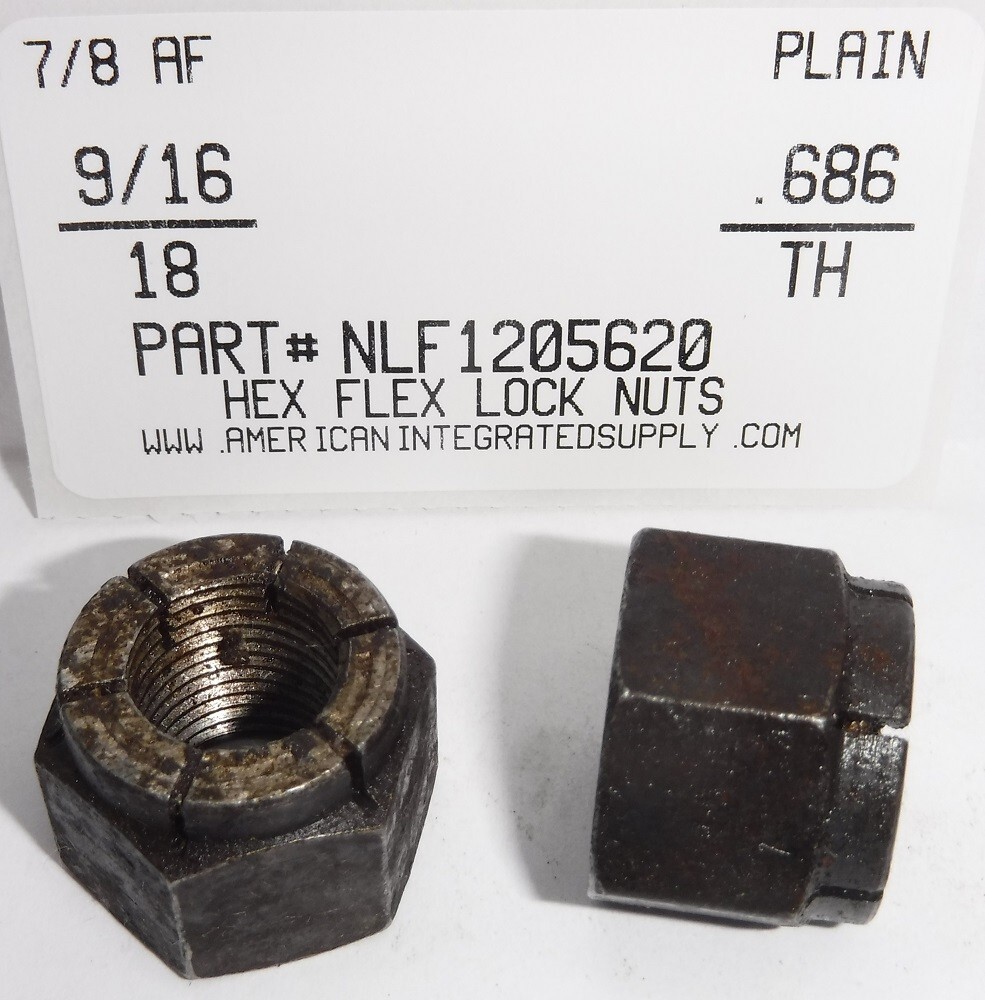 9/16-18 HEX FLEX LOCK NUTS STEEL PLAIN 7/8 AF X .686 TH (5)
