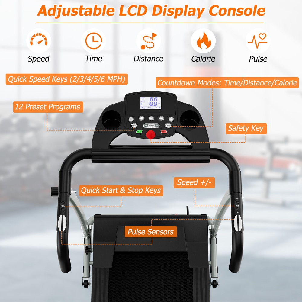 Folding 2 HP Treadmill Motorized Running Machine 12 Preset Program & LCD Display
