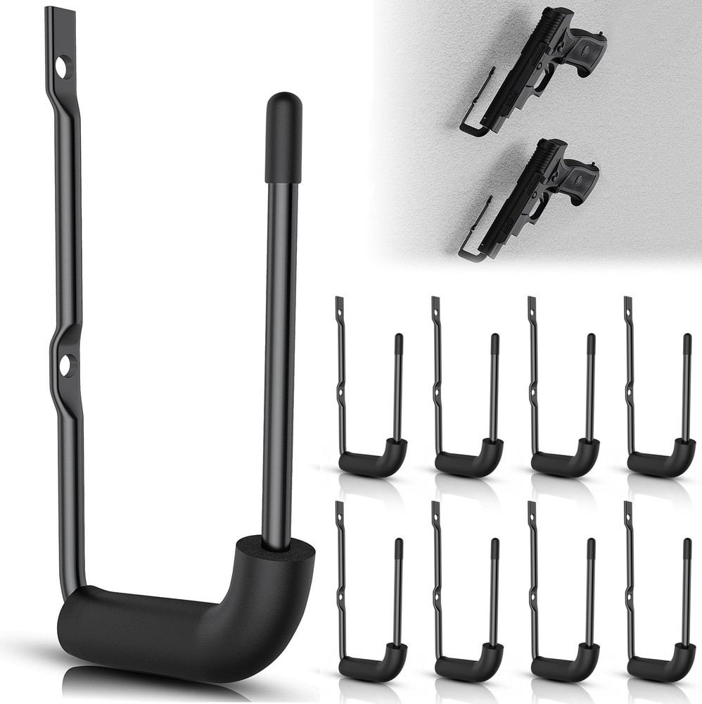8-Piece Wall Mount Pistol Rack - Rubber Coated Handgun Display System