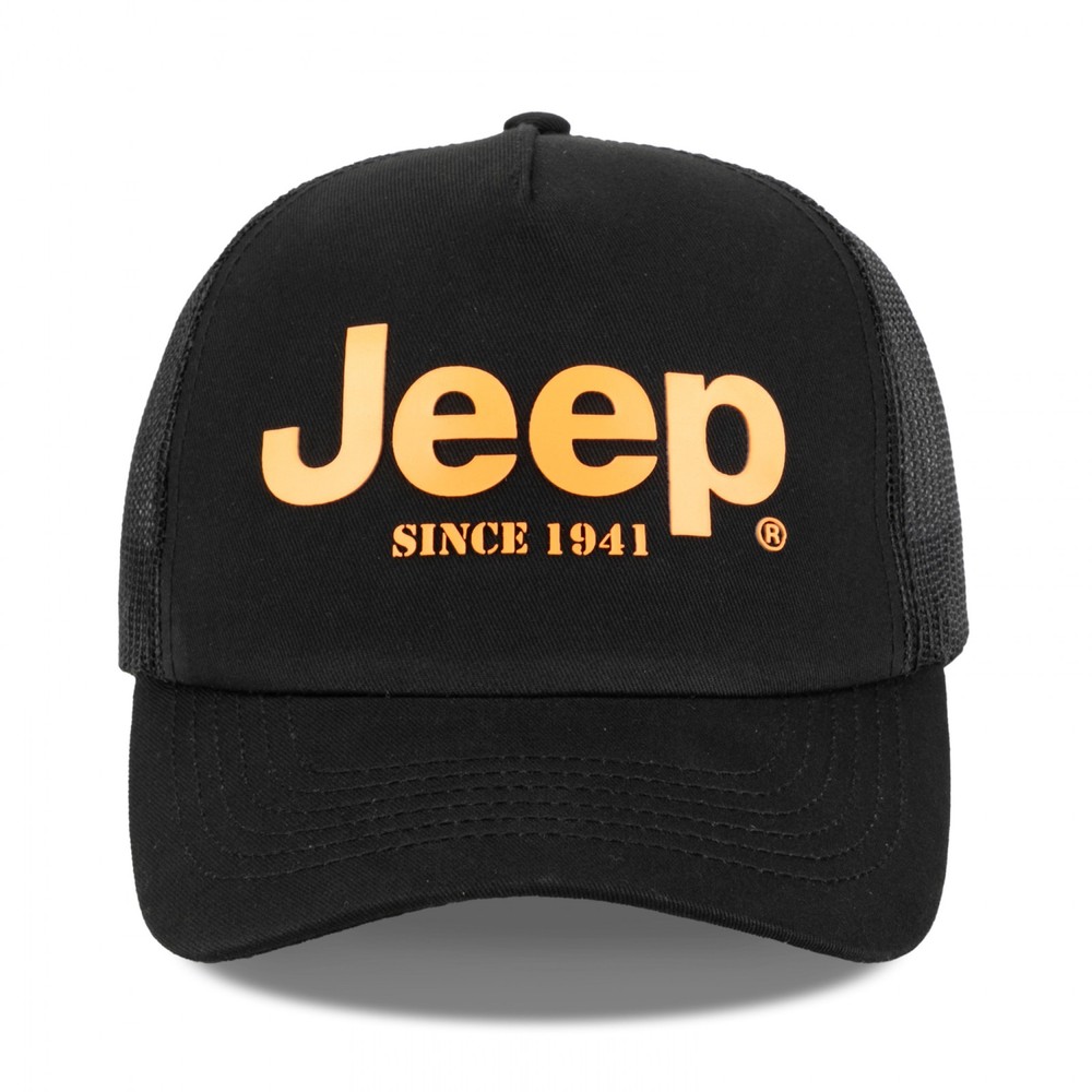 Jeep Since 1941 High Density Orange Print Adjustable Hat Black