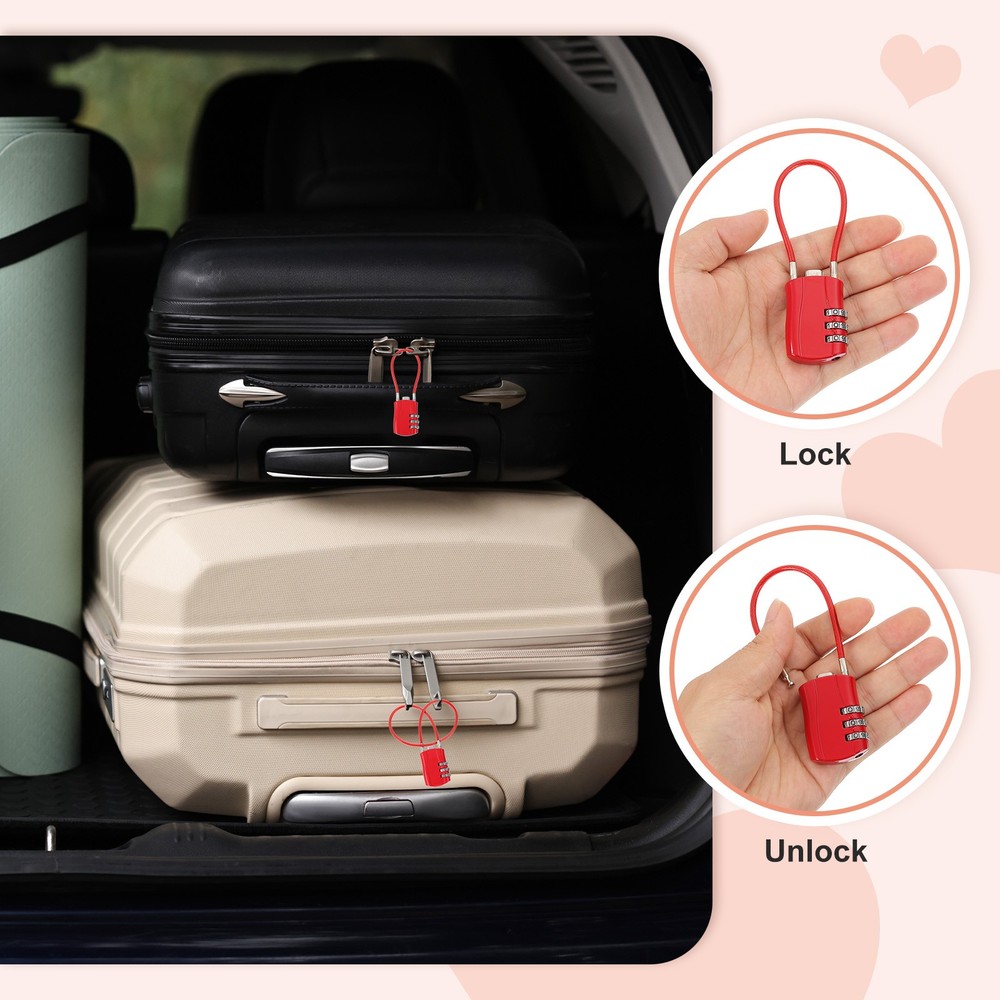 2 Pcs 3 Digit Luggage Cable Combination Lock with 12" Long Cable, White