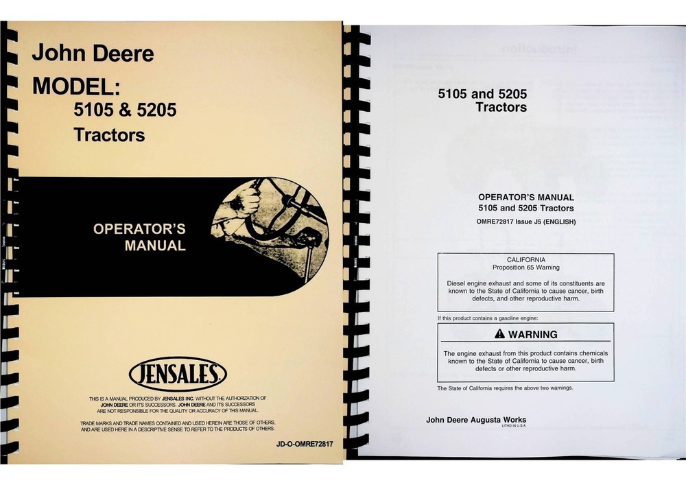 John Deere 5105 5205 Tractor Owners Operators Manual