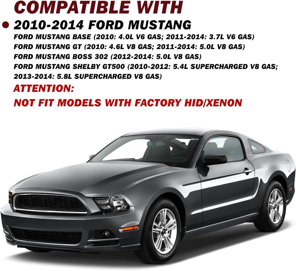 Halogen Headlight Assembly Replacement w/Bulbs for 2010-2014 Ford Mustan