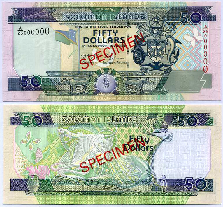 Solomon Islands 50 Dollars ND 2001 P 24 Specimen A/25 000000 UNC