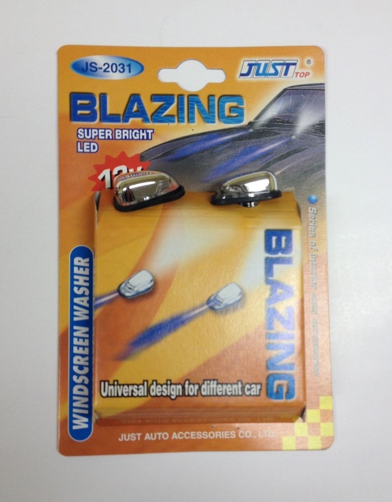 2 UNIVERSAL CHROME LED LIGHTS WINDSHIELD JET SPRAY NOZZLE WIPER WASHER NZ