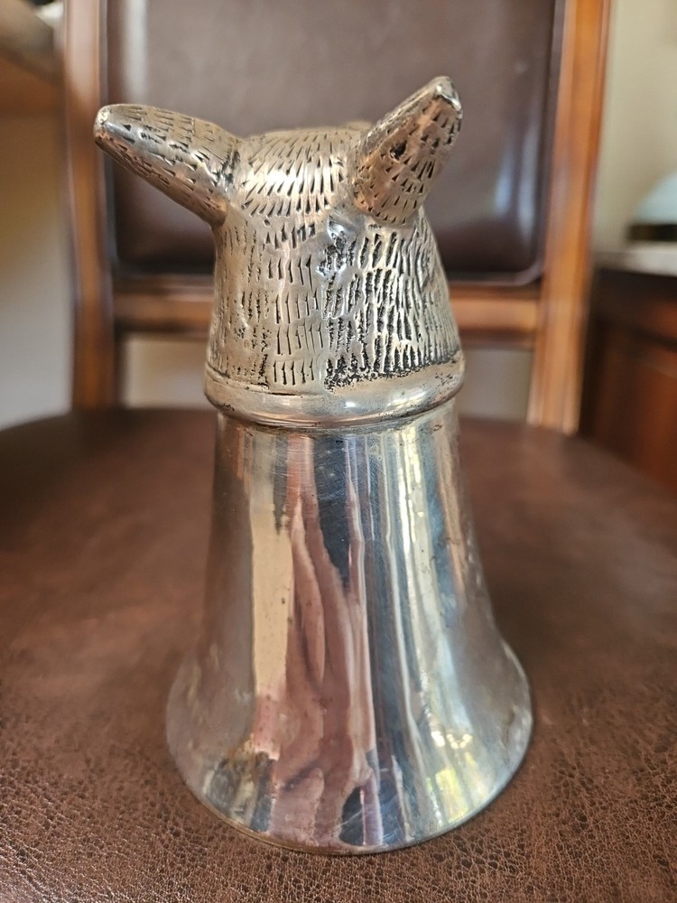 Vintage Silver Plated Fox Head Stirrup Cup Hunting Barware
