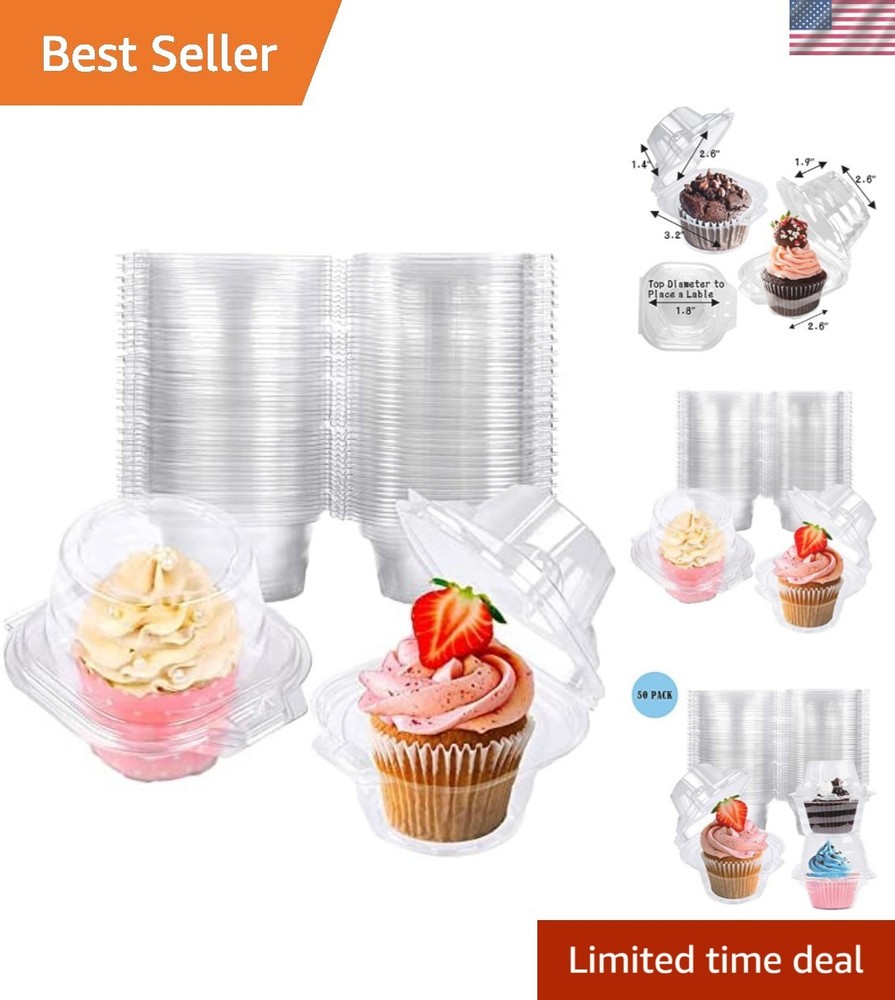 Cupcake Holders - 50 Pack Stackable Individual Containers for Baked Goods