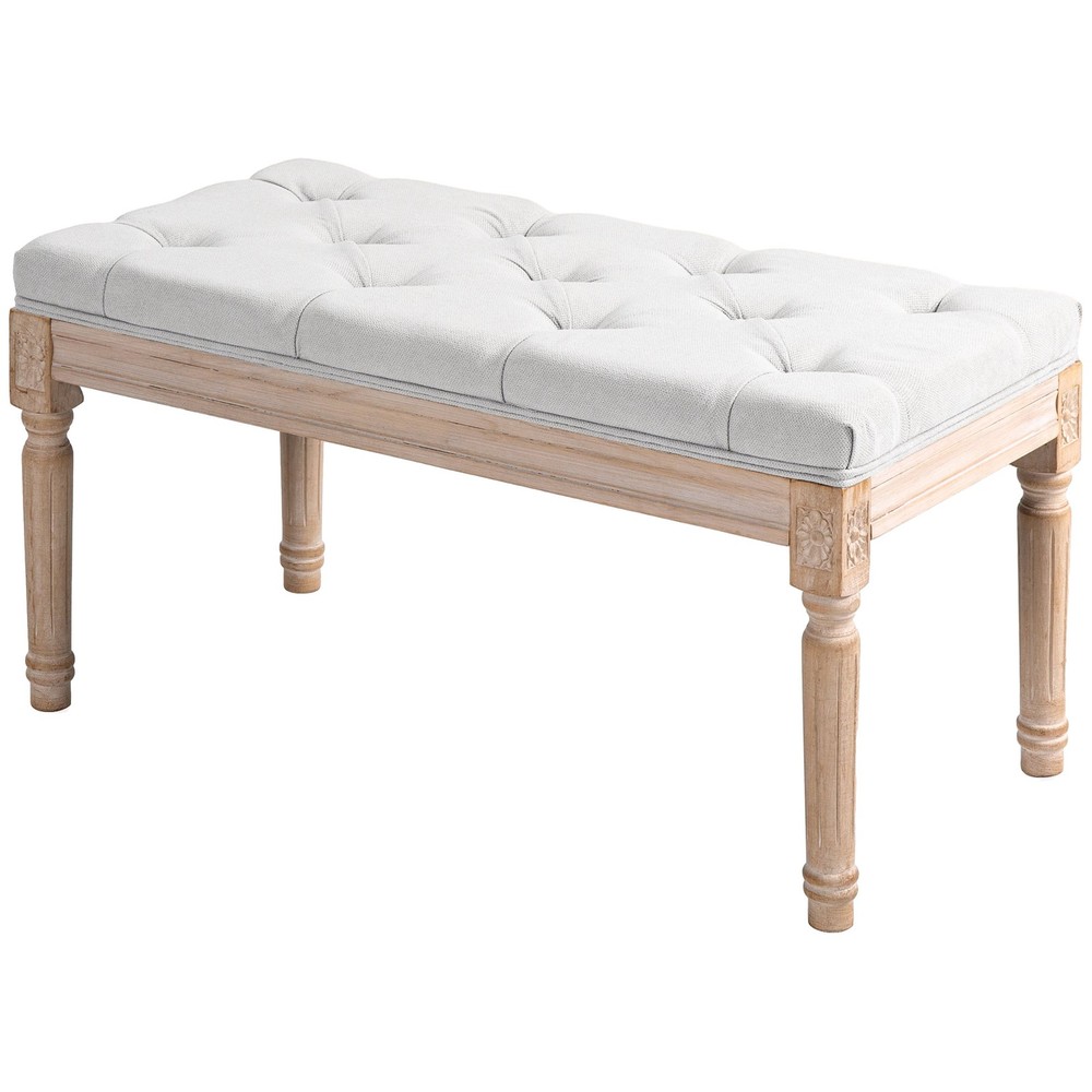 Linen Upholstered Bench 32" Padded Cushion Bedroom Seat