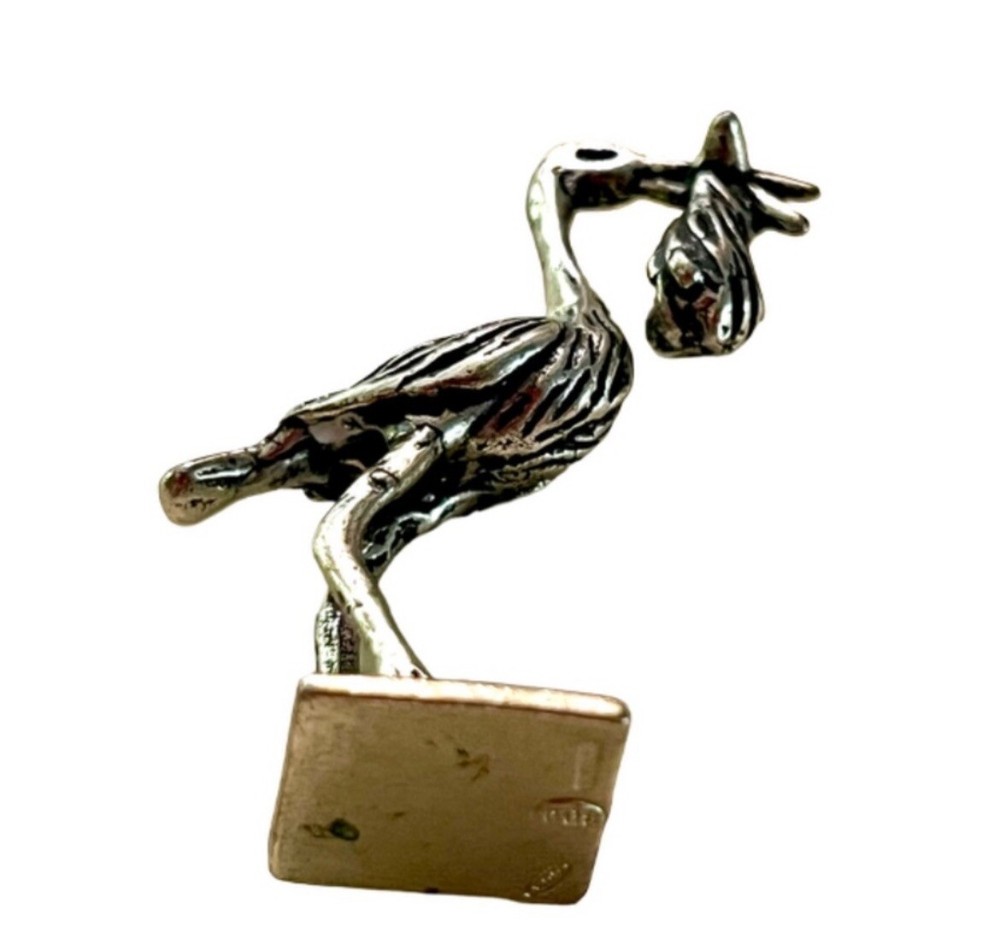 Vtg Continental Silver 800 Tiny Stork Bird, Stamped, 1.5” High