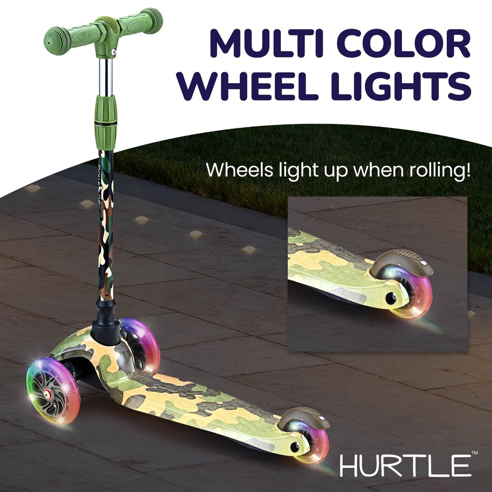 Hurtle Lightweight & Adjustable Mini Kickboard Scooter w/ LED Light Wheel (Camo)