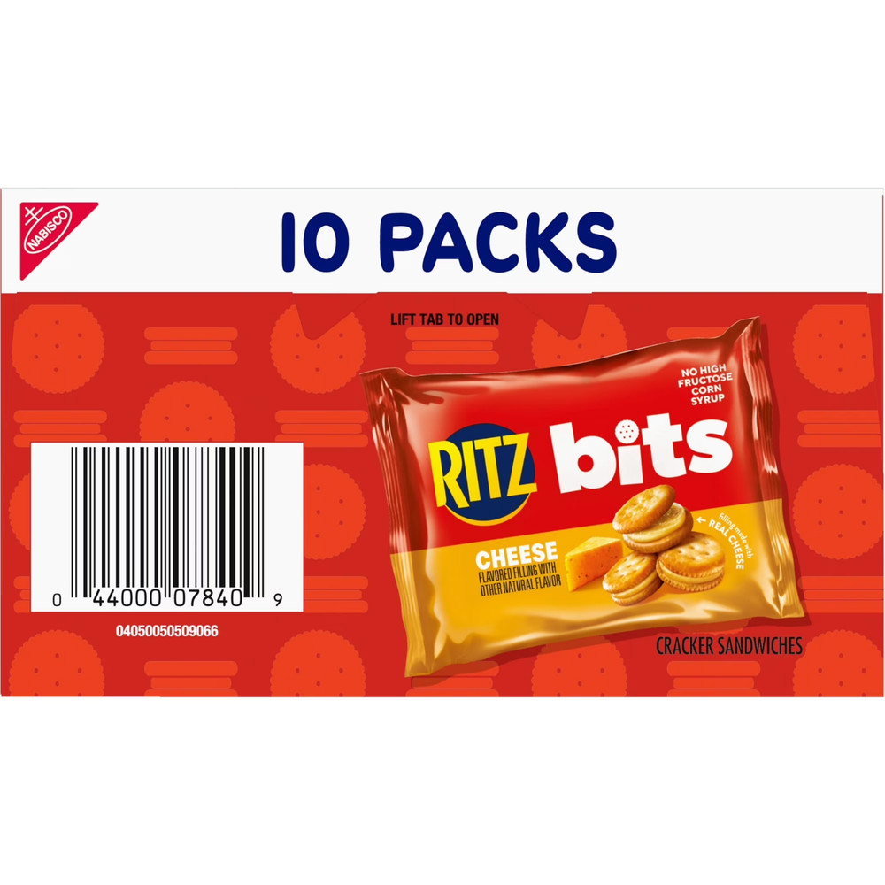 RITZ Bits Cheese Sandwich Crackers, Lunch Snacks, 10 Snack Packs