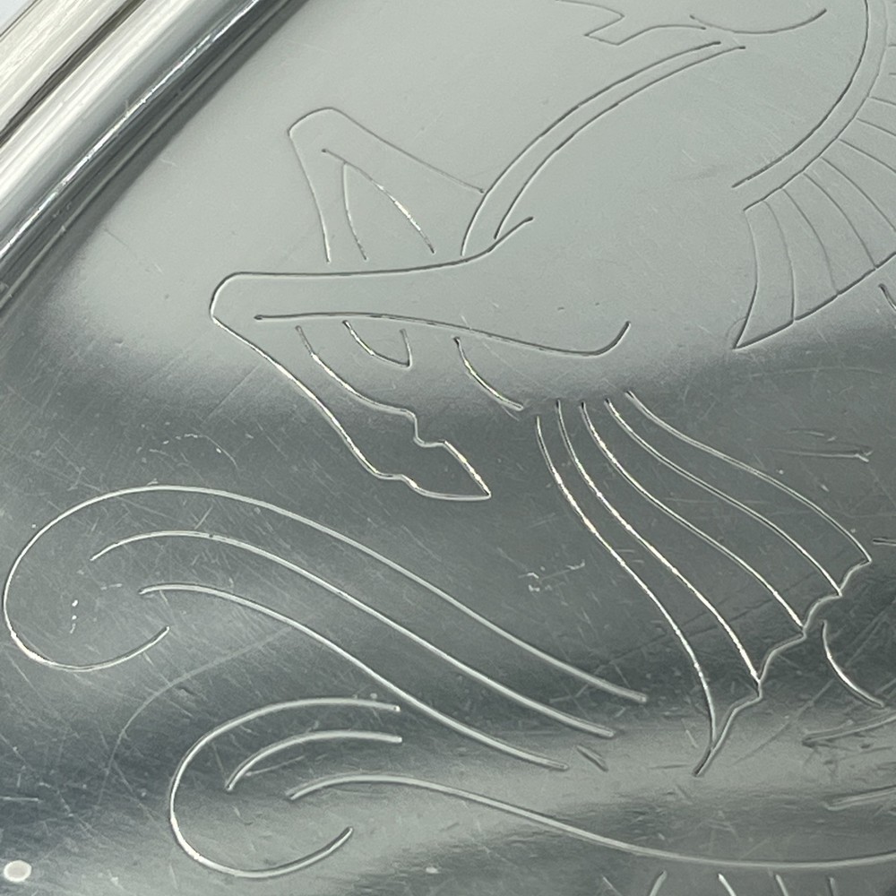 Geoffrey Guy Bellamy Silver Hippocampus Pattern Triangular Dish London 1957
