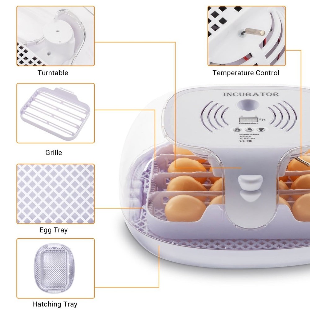 16 Egg Incubator - Automatic Egg Turner Temperature Control Built-in Candler