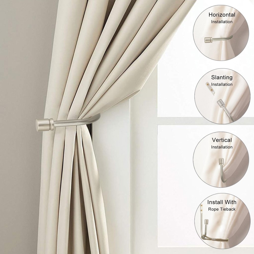 2 Pack Curtain Holdbacks - Silver, Decorative Drapery Wall Hooks with Hardwar...