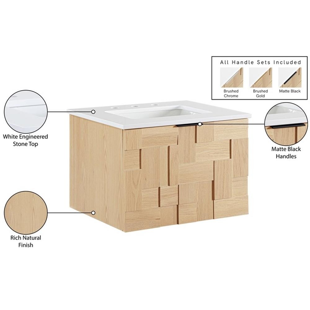 Pemberly Row 24" Natural Engineered Stone Wall Mounted Bathroom Vanity