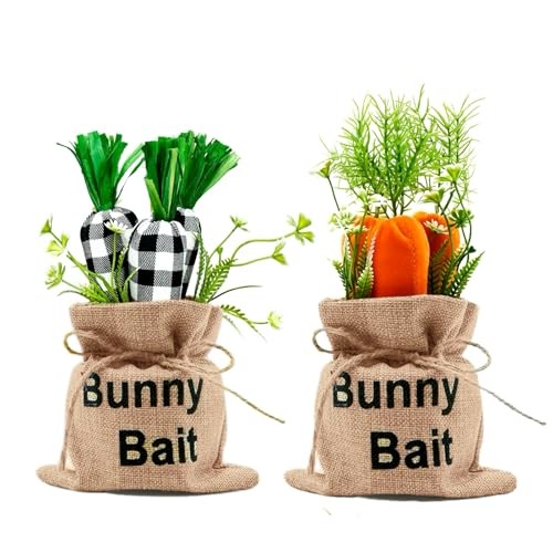 2PCS Easter Carrot Decorations, Spring Farmhouse Decor with Burlap