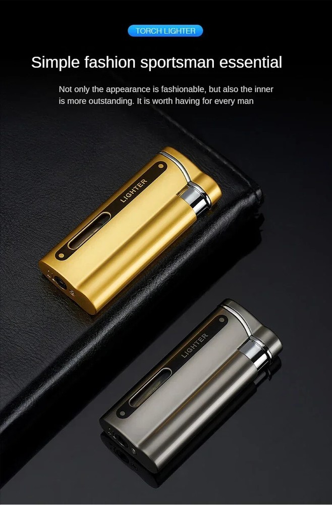 Metal Refillable Butane Torch Lighter Pipe Cigar Lighter Jet Flame Lighter LED