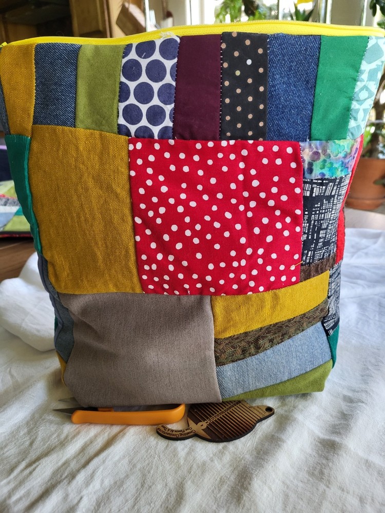 Patchwork Large Sized project bag, Zippered Bag, Large project bag, Storage bag