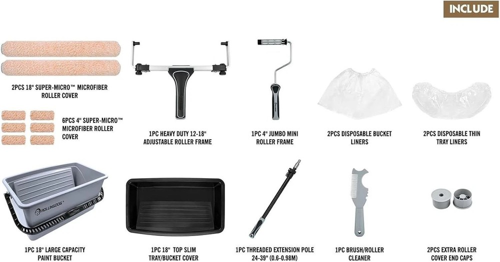 Elite 18 Inch Paint Roller System, 20pc Microfiber Covers, Telescoping Pole, ...