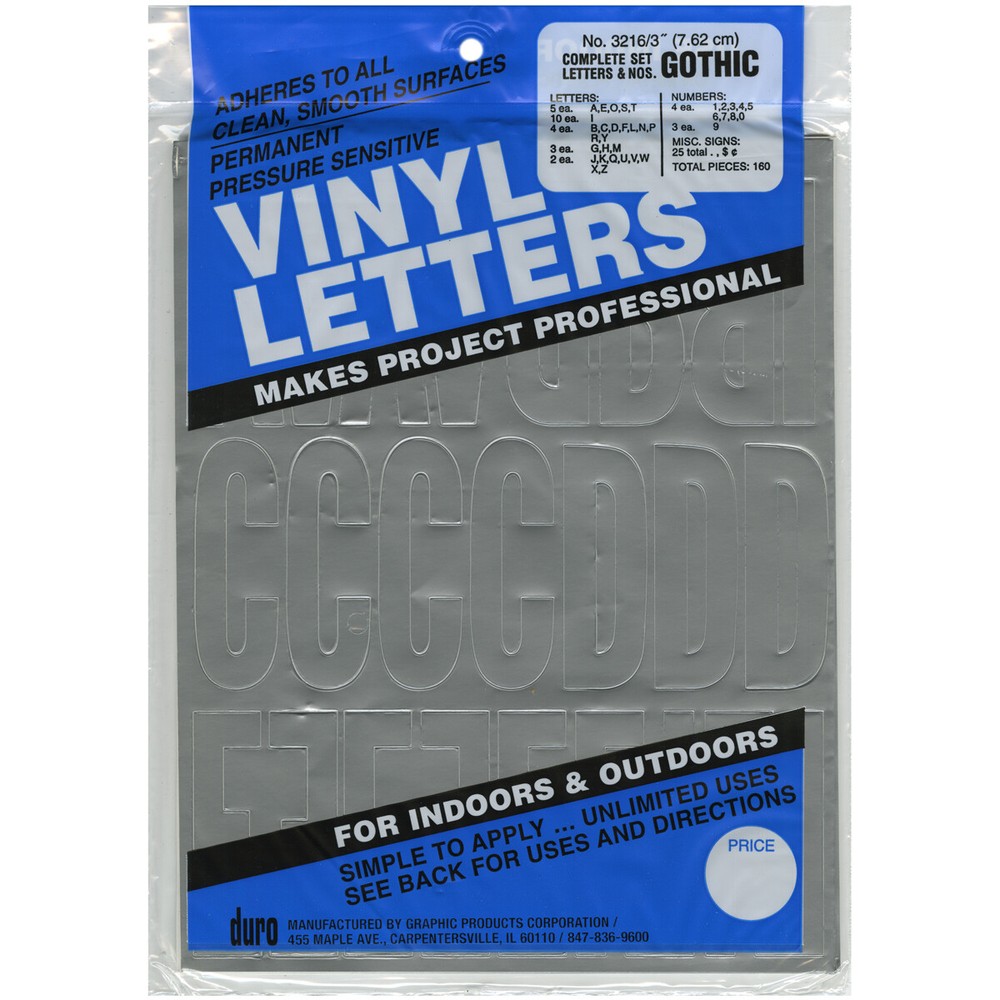 Permanent Adhesive Vinyl Letters & Numbers 3" 160/Pkg Silver