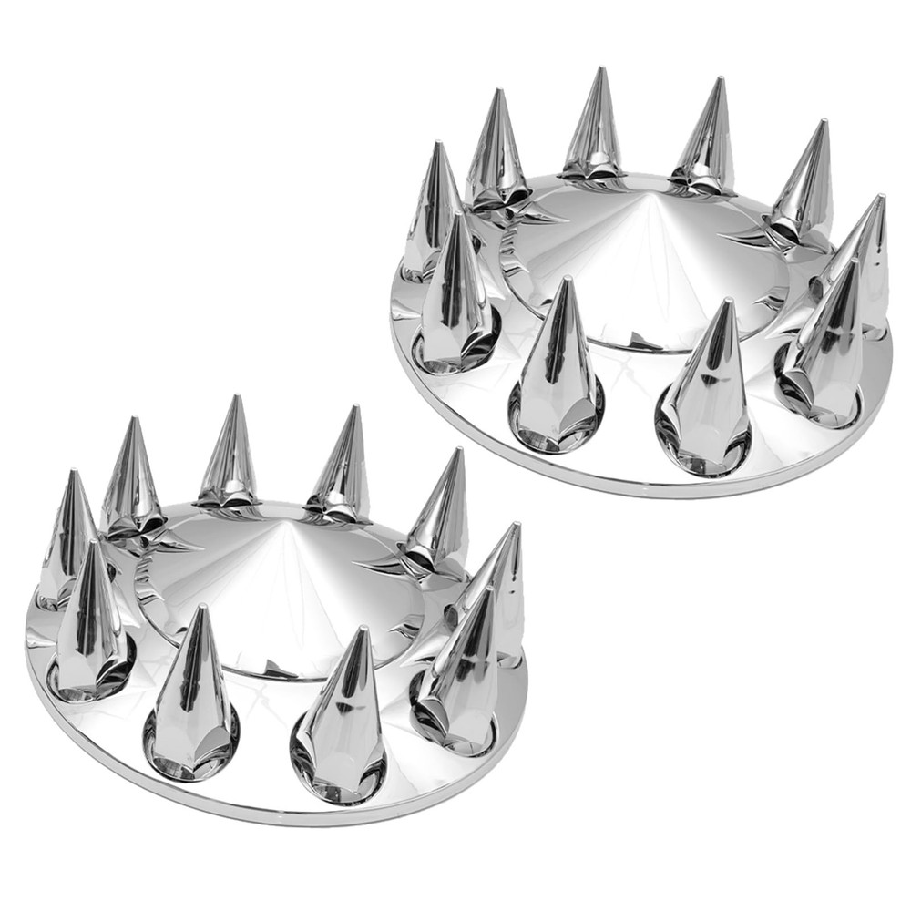High Soar Chrome Front Hub Covers Set ABS with 33mm Spiked Thread-on Cone Lug...
