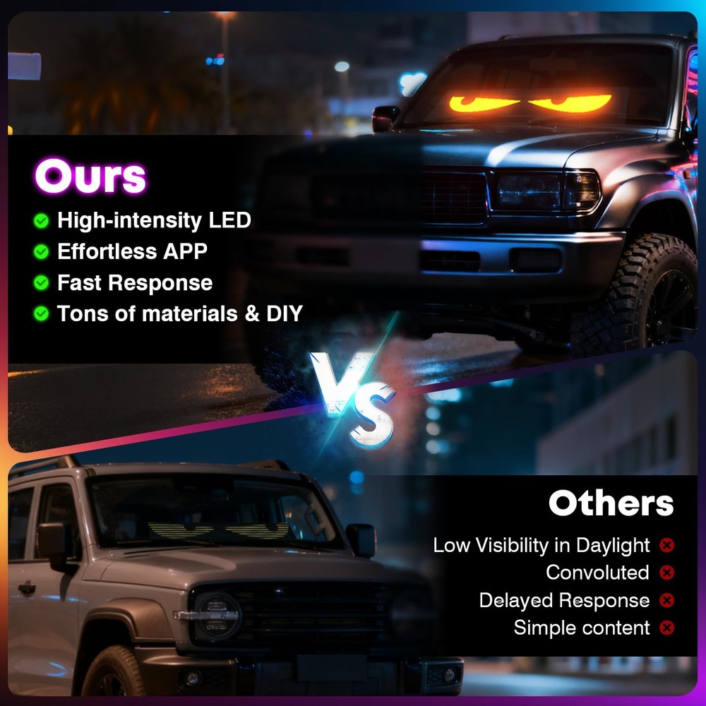Devil Eyes Light for Windshield, 23.4x4.7,Led Eyes, Programmable Scrolling DI...