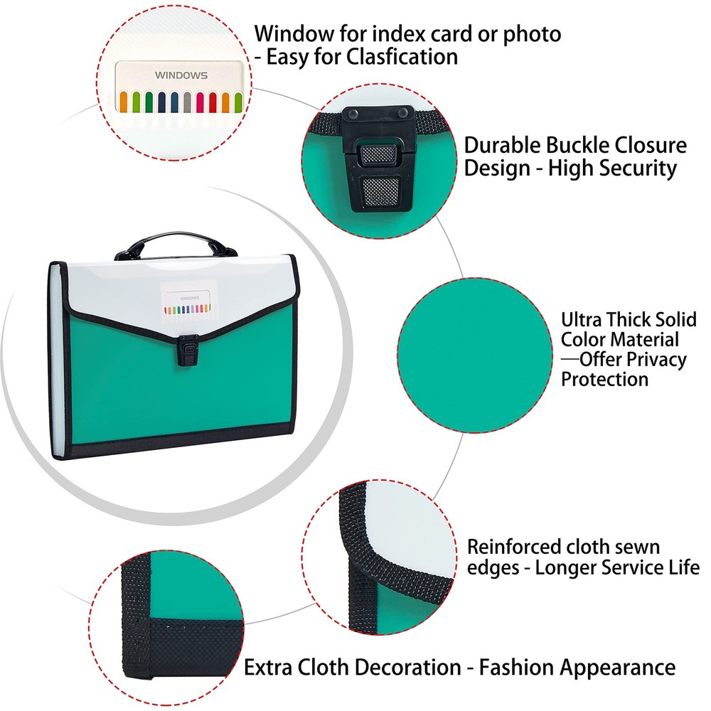 Leagl Size 13-Pockets Expanding File Folder with Handle, Plastic Accordion Fi...