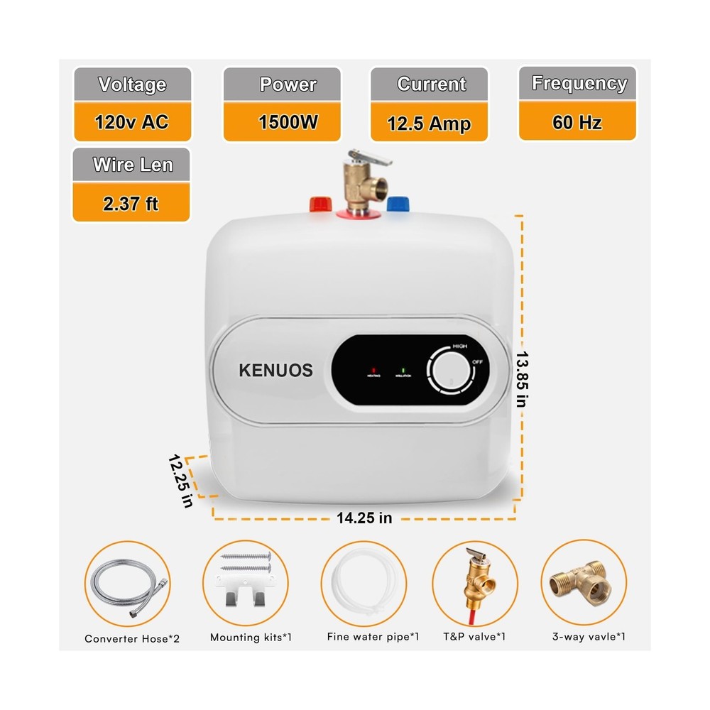 4 Gallon Water Heater Under Sink Instant Hot Water Heaters 1500W 110V 120V Mi...