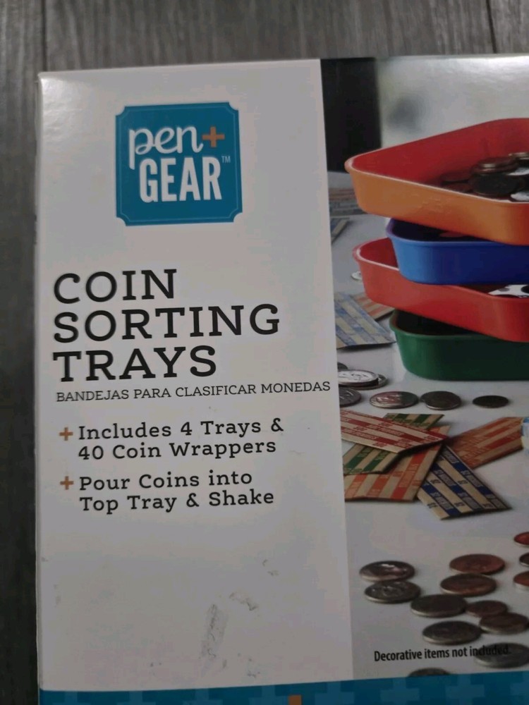 4-Color Coded Coin Sorting Trays with 40 Coin Wrappers
