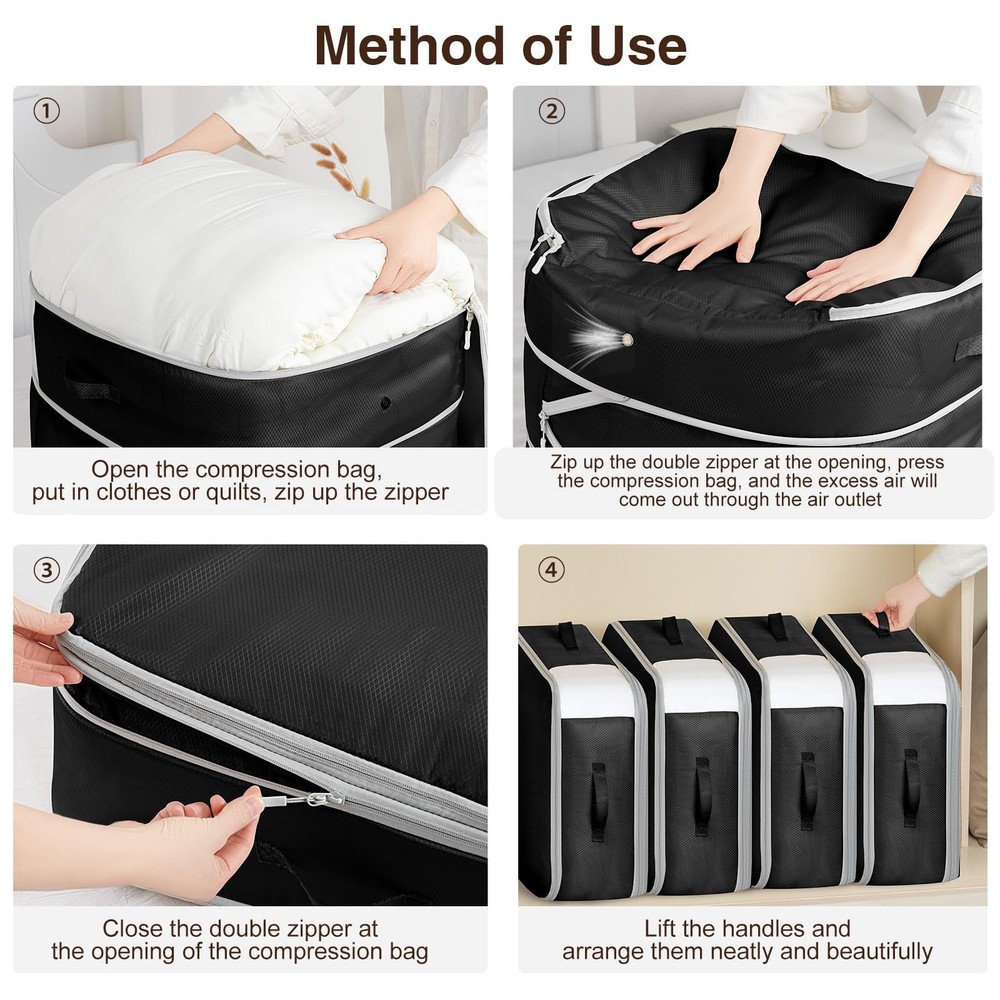 4 Pack Compression Storage Bags - 110L Large Capacity Comforter Storage Bag, ...
