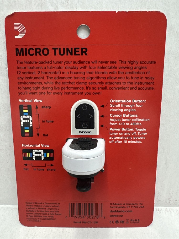 D'Addario Micro Tuner White New!