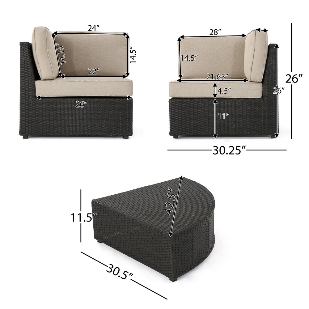 Reddington 6pc Outdoor Brown Wicker Sectional Seating Set