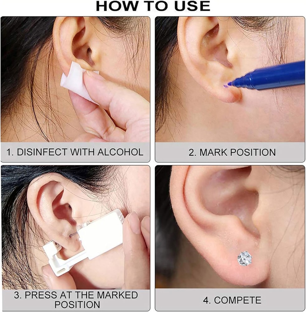 4 Pack Ear Piercing Gun Kit, Disposable with Silver 5mm