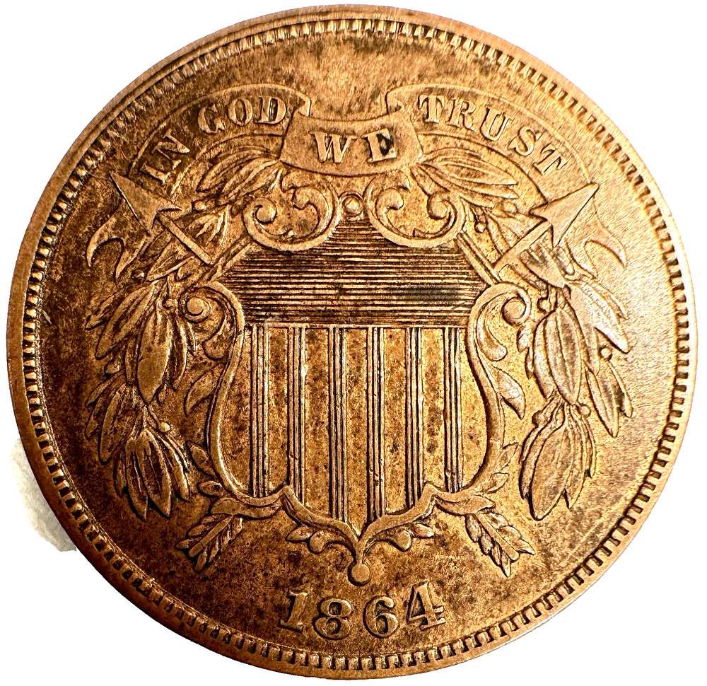 1864 2 Cent Piece Large Motto Choice BU