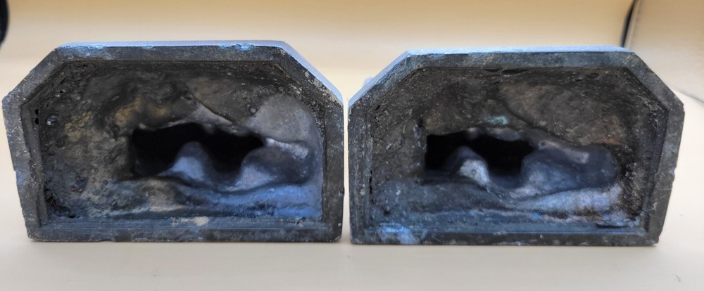 Mid-century Solid Cast Owl Bookends Silver Color