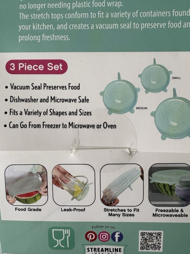 Food Saveware Stretch Silicon Lids Three Pack New