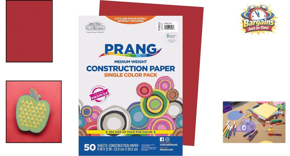 Versatile 50 Sheet Holiday Red Construction Paper Pack - Ideal for Classroom Use