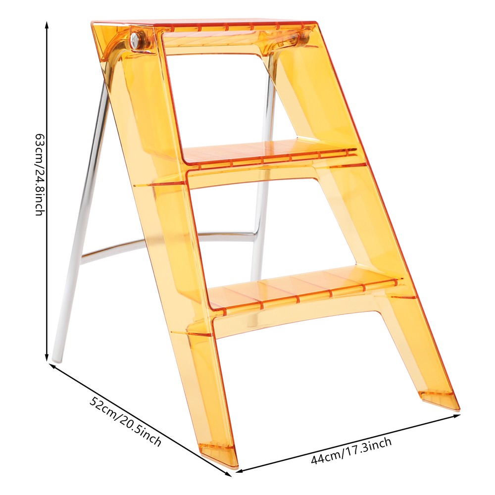 Orange Folding Step Stool for Adults 3 Step Ladder Folding Step Stool 44*52*63cm